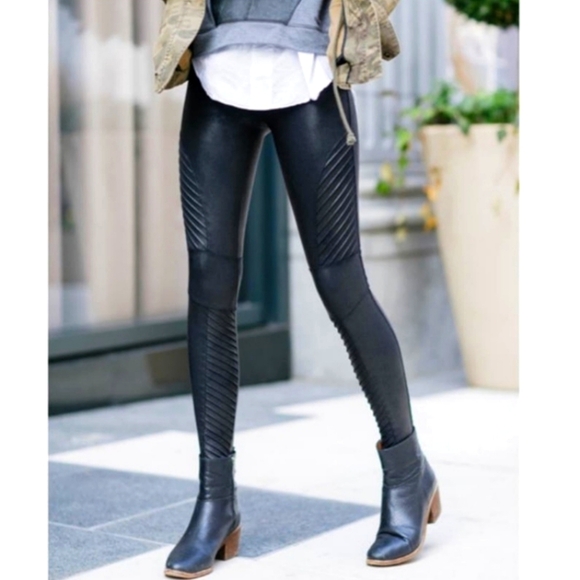 Spanx Faux Leather Moto Leggings in Very Black - Picture 1 of 9